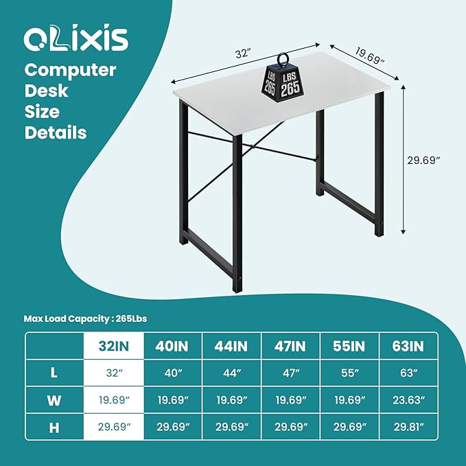 OLIXIS 32 Inch Small Computer Work Desk with X-Shaped Reinforcement Gaming Study Writing Table for Home Office Small Space Metal Frame Black&ampWhite
