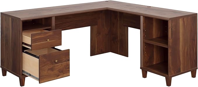Sauder Willow Place L-Shaped Home Office Desk Grand Walnut Finish