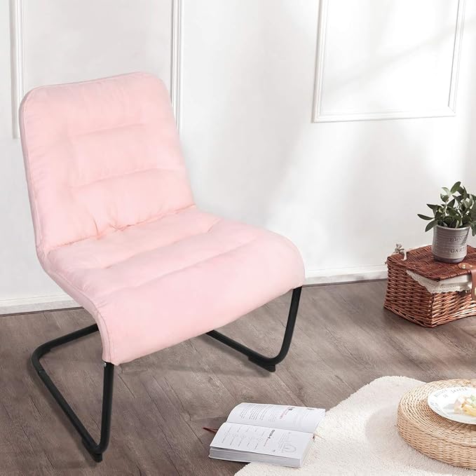 Upholstered Durable Metal Modern Chair with Soft Cushion Pink - Ideal for Bedrooms Living Rooms Dorms Indoor Spaces Accent and Lounging
