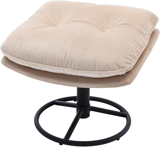 i-POOK Velvet Swivel Chair with Matching Swivel Ottoman Modern Upholstered Accent Chair with Round Black Metal Base and Backrest for Bedroom Living Room and Apartment Beige