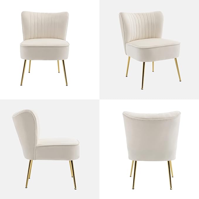 KCC Modern Velvet Upholstered Accent Chair Set of 4Mid Century Living Room Chairs with Golden LegsComfy Armless Chair Wingback Single Sofa Side Chair for BedroomBeige