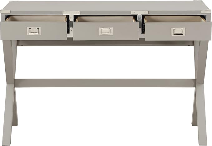 OSP Home Furnishings Wellington 46-Inch Writing Desk with Power Hub and 3 Storage Drawers Grey