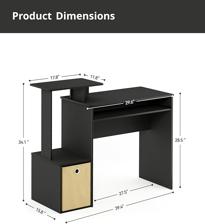 Small Computer Writing Desk with Drawers Home Office Desk with Storage Shelves for Home Office Bedroom Black/Brown