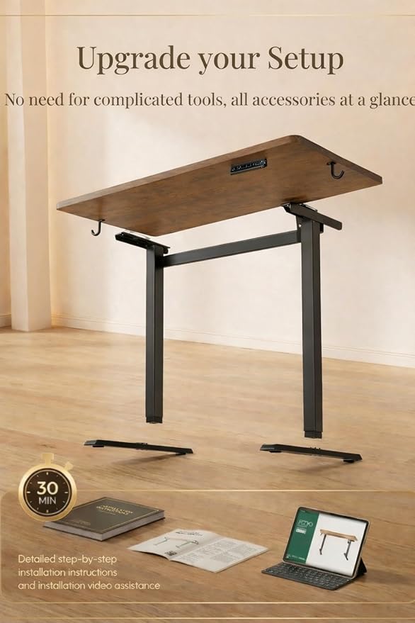 BANTI One-Piece Standing Desk Adjustable Height Stand up Home Office Desk 48x24 Inch Electric Standing Computer Desk with 4 Memory Presets Headphone HookRustic Brown