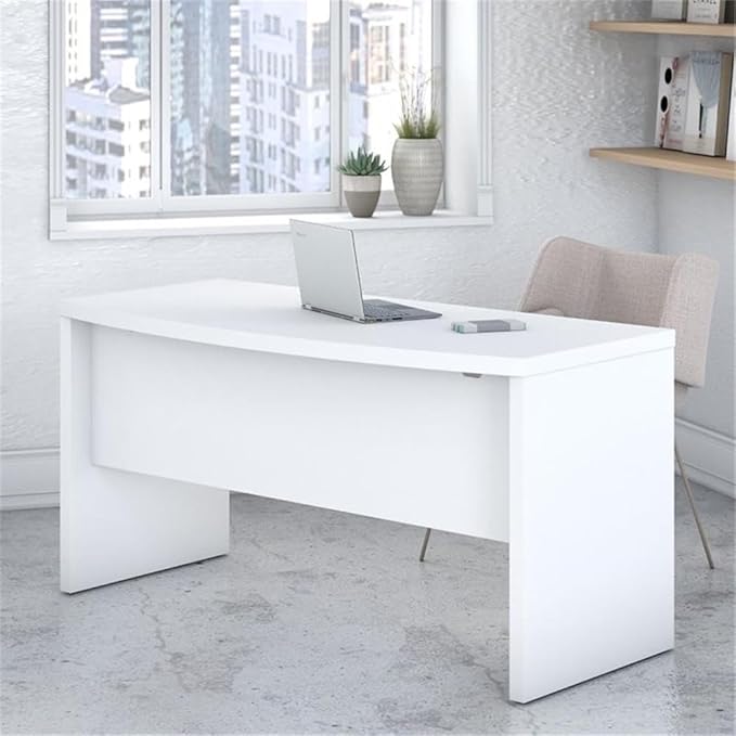 Bush Business Furniture Bow Front Desk with Wire Management | Echo Collection Office Computer Table for Home Office with Quick-to-Assemble Hardware | 60Wx28Lx30H