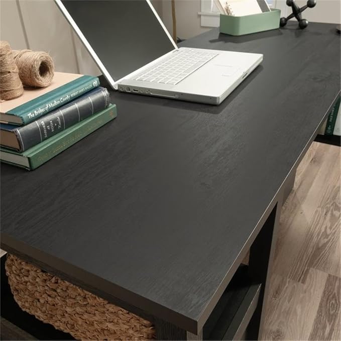 Pemberly Row L-Shaped Engineered Wood Computer Desk Raven Oak Finish 59 in Width File Drawer Cord Management Lower Shelf Finished Sides Home Office Desk for Organization and Storage