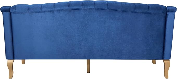 Christopher Knight Home Minxi Velvet Upholstered 3 Seater Sofa Couch Wooden Home Sofa Living Room Comfy Cloud Couch for Bedroom Home Office Button Tufted with Diamond Stitching Dark Blue