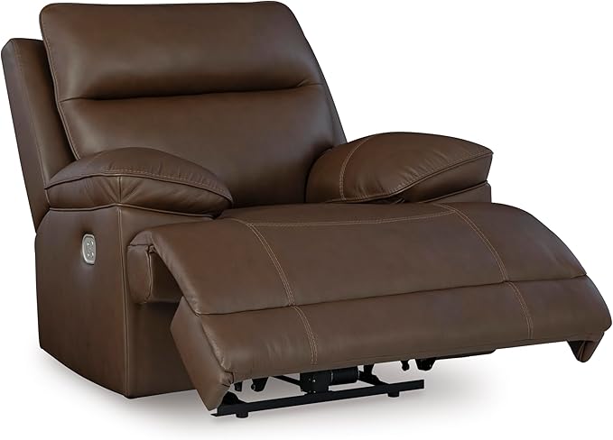 Signature Design by Ashley VonRyan Modern Leather Upholstered Power Recliner with Adjustable Headrest and USB Port Dark Brown