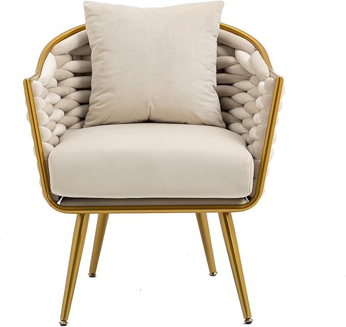 Velvet Accent Chair Modern Upholstered Armchair Tufted Chair with Metal Frame Single Leisure Chairs for Living Room Bedroom Office Balcony