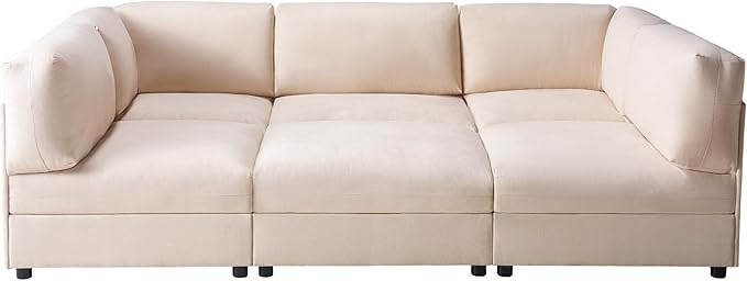 Jocisland 148 Wide U-Shaped Modular Sectional Sofa Convertible Oversized Couch with Ottoman for Living Room Easy Assembly Flexible Layout Scratch-Resistant Linen Beige