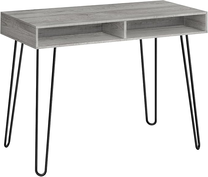 Penau Computer Desk for Home Office Modern Style with Storage Drawers 40Inchs Long Grey Laminate Finish Black Metal Legs