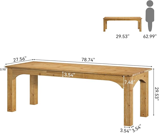 Solid Wood 2-Person Desk 79-Inch Extra Long Desk Double Computer Writing Table Farmhouse Large Table Writing Workstation for Home Office Natural Brown