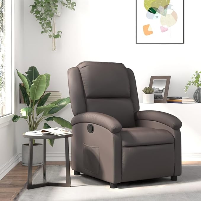 vidaXL Recliner Chair Dark Brown Real Leather Metal Plywood