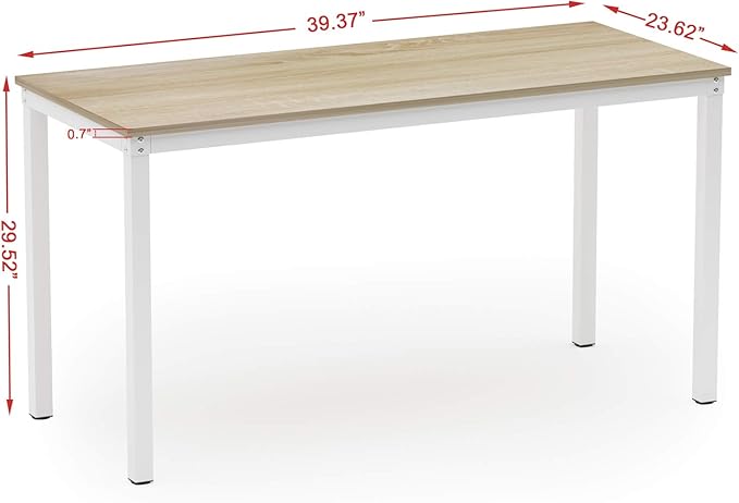 Teraves Computer Desk/Dining Table Office Desk Sturdy Writing Workstation for Home Office (39.37“ Beige + White Frame)
