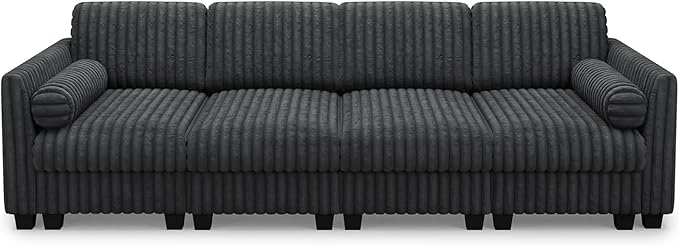 Belffin Plush Corduroy Modular Cloud Sofa Bed with Deep Seat Sectional Cloud Couches for Living Room. Grey Couch