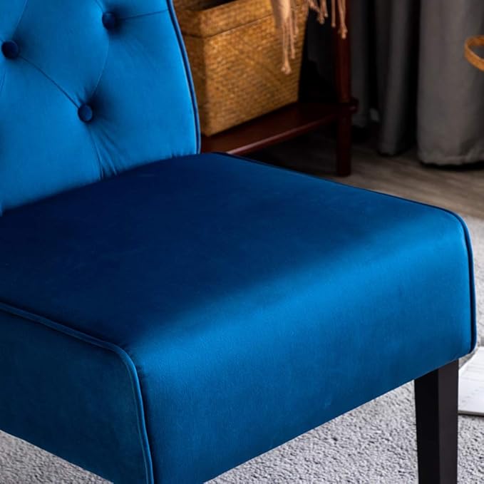 Reeso 2-Piece Living Room Armless Button Tufted Pattern Accent Chair Dark Blue