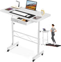 COMHOMA Small Standing Desk Adjustable Height Small Computer Desk Mobile Portable Rolling Laptop Table with Wheels 32 Computer Workstation Sit Stand Desks Portable Standing Table Treadmill desks