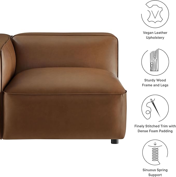 Modway Auren Vegan Leather Left Modular Armchair in Coffee - Faux Leather Left Arm Facing Sectional Chair - Mid Century Modern Single Sofa Chair - Living Room Oversized PU Leather Chair