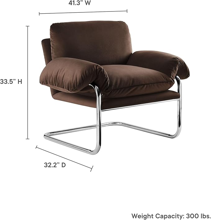 Modway Ansel Performance Velvet Accent Chair in Chocolate Brown - Stain-Resistant Velvet Lounge Chair for Living Room Bedroom - Corner Reading Chair with Arms and Removable Cushions