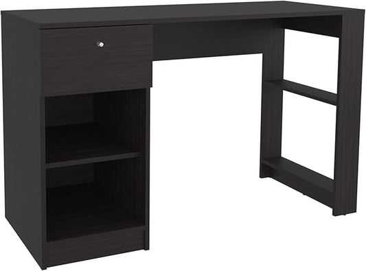 Black Computer Desk with 1 Drawer &amp 2 Shelves - Writing Desk for Home Office