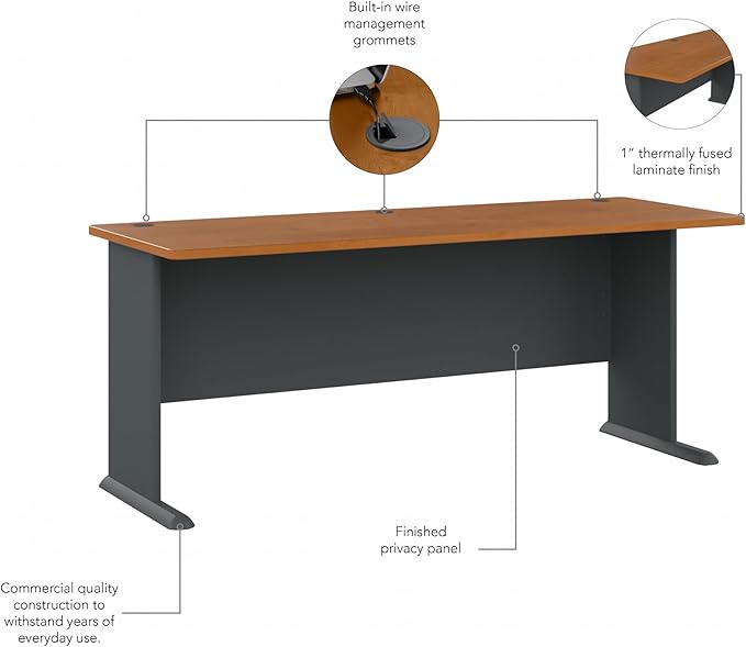 Bush Business Furniture Series A 72W Desk in Natural Cherry and Slate Large Workstation for Home or Professional Workspace Desktop Solution for Office Use