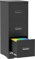 3 Drawer Small Metal Vertical File Cabinet with LockUnder Desk Storage Filing Cabinets for HomeOffice Cabinet Organizer Locking DrawersAssembly RequiredBlack