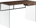 Modern Glass Top Computer Desk 48 Inch Home Office Work Station with Drawer Brown Laminate Contemporary Laptop Desk for Small Spaces