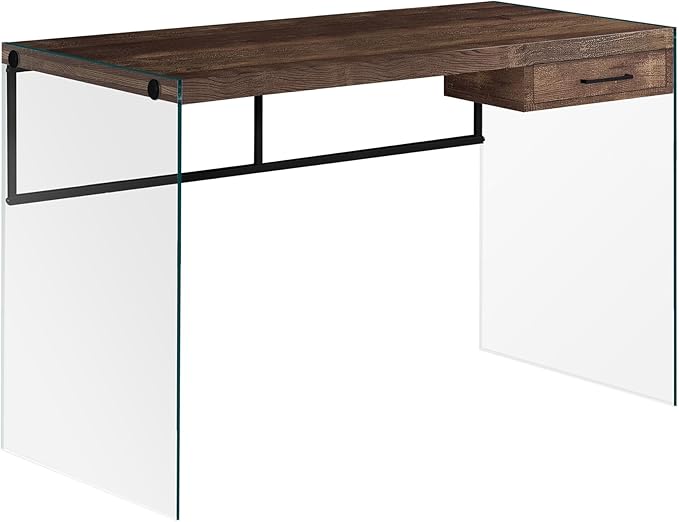 Penau Computer Desk Contemporary Brown Laminate with Clear Tempered Glass 48 Inch Long Compact Design for Home Office