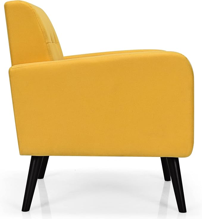 S AFSTAR Modern Upholstered Armchair Mid-Century Fabric Accent Chair with Rubber Wood Legs Leisure Lounge Chairs Living Room Furniture (2 Yellow)