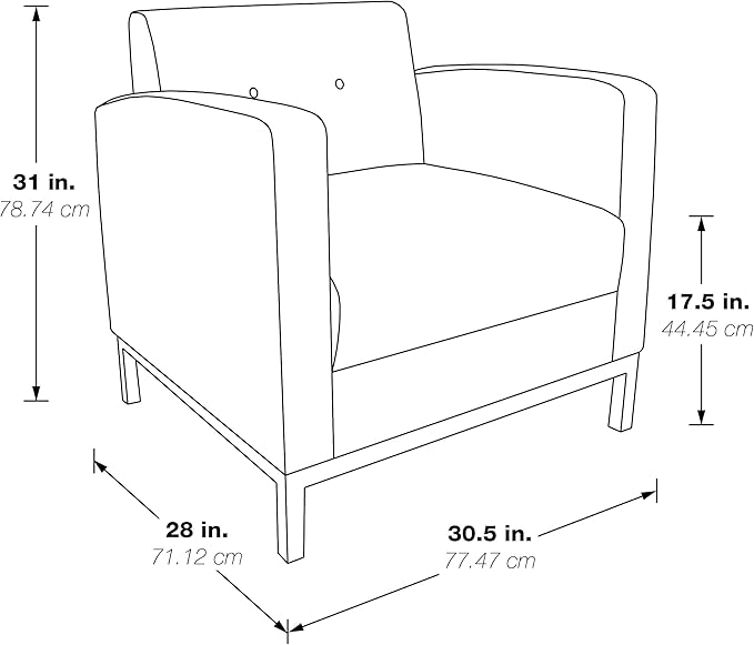 OSP Home Furnishings Wall Street Faux Leather Armchair with Box-Spring Cushion Button Tufted Back and Chrome Finish Base Black