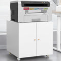 Printer Stand with Storage Cabinet with Wheels Metal Mobile Printer File Cabinet with Doors and Adjustable Shelf for Home Office Small Spaces (White 23.62''H)