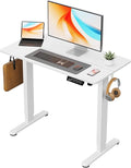 Small Standing Desk 40 ×20 Electric White Standing Table Height Adjustable Compact Sit Stand Desk with Splice Board Home Office Table with 2 Hooks