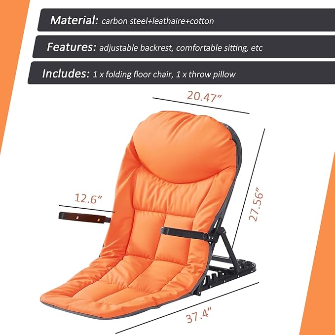 Folding Floor Chair with Pillow Adjustable Sit-up Lifting Backrest Legless Tatami Seat with Armrest Portable Lazy Sofa for Home Office and Student Dormitory