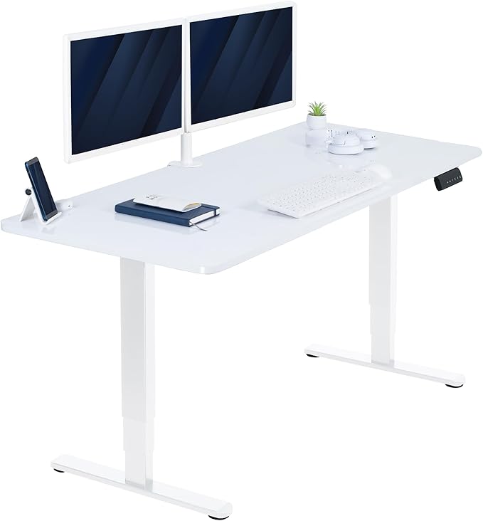 VIVO Electric 60 x 24 in Dual Motor Sit Stand Desk Memory Height Adjustment 2B Series White Dry Erase Top White Frame DESK-KIT-2W6WE