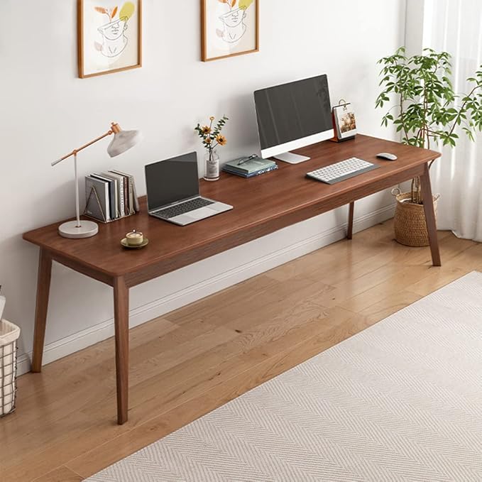 Mid-Century Long Desk Table - 63 Simple Modern Extra Long 2-Person Wood Computer Workstation for Home Office Work in Walnut 63 W x 24 D