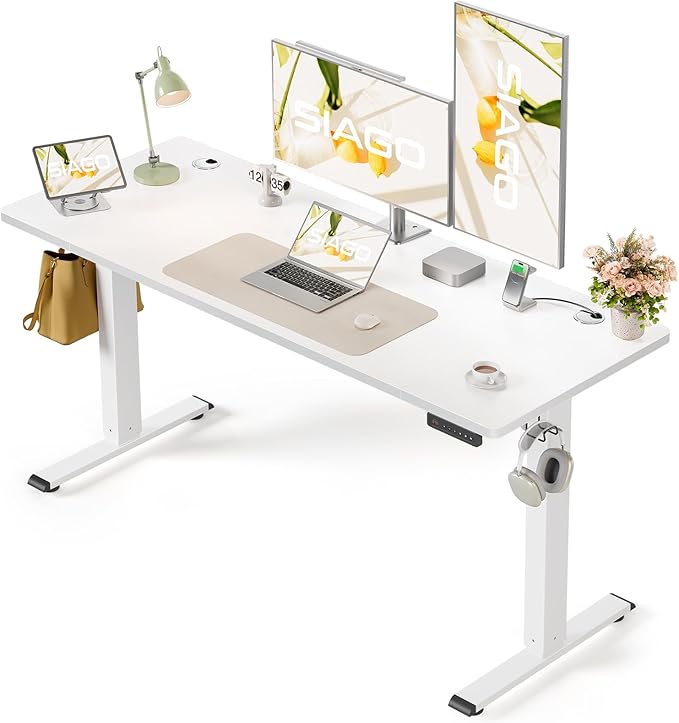 SIAGO Electric Standing Desk Adjustable - 48 x 24 Inch Sit Stand up Desk with Cable Management - 3 Memory Preset Adjustable Height Table