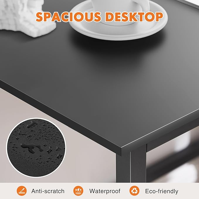 Sweetcrispy Computer Office Desk 55 Inch Student Study Writing Work with Metal Frame Wood Tabletop Modern Simple PC Home Bedroom Table - Black
