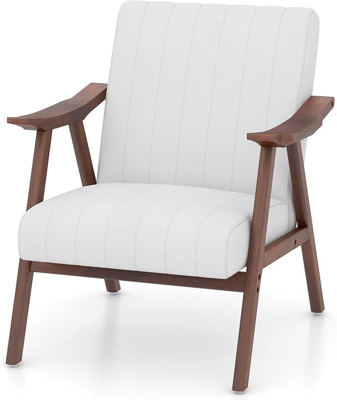 GORELAX Mid Century Modern Accent Chair Upholstered Lounge Armchair with Rubber Wood Frame Comfy Reading Chair for Living Room Bedroom Office Reception Room (1 Beige)