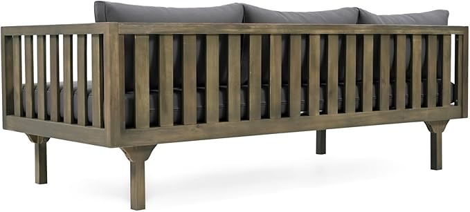 Merax Solid Acacia Wood Couch Chaise Lounge Chair Indoor 3 Seater Daybed Sofa Couches with Cushions &amp Pillow Heavy Frame Day Bed for Living Room Office Outdoor Balcony Patio Water Resistant