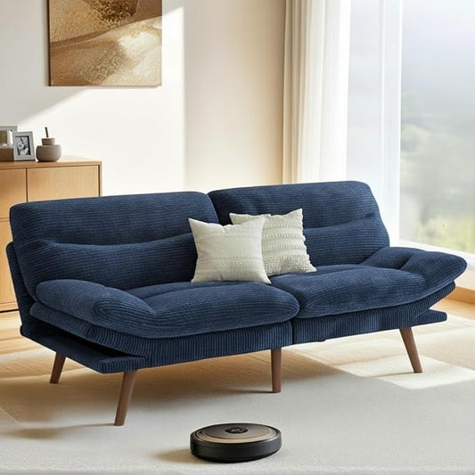 Pipishell Futon Sofa Bed 66 Inch Corduroy Futon Couch Convertible with Adjustable Backrest and Armrests Recliner Sleeper Sofa for Small Spaces Living Room Office Guest Room (Blue 66 Inch)