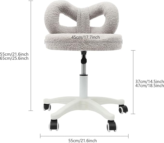 TrueyEssenceModern Vanity Chair with Wheels Roller Chair with Cute Butterfly Backrest Make-up Chair Comfortable Accent Chair for Living Room Bedroom Adjustable Height (Grey)