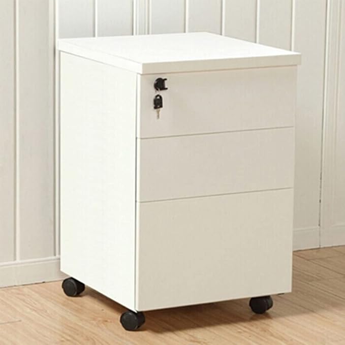 Desktop Storage Box with Drawers - Wooden Nightstand Mobile File Cabinets for A4 Size Office Document Cabinet Storage Cabinet 3 Drawers and 5 Wheels(Size:B)