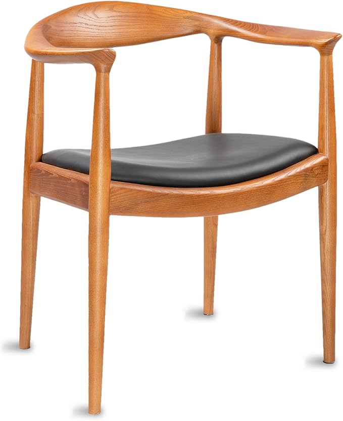 Tomile Hans Wegner Kennedy Armchair Upholstered Mid Century Dining Chair with PU Leather Seat Solid Wood Frame and Ergonomic Curved Backrest Fully Assembled Kennedy Chair for Home Office (Chestnut)