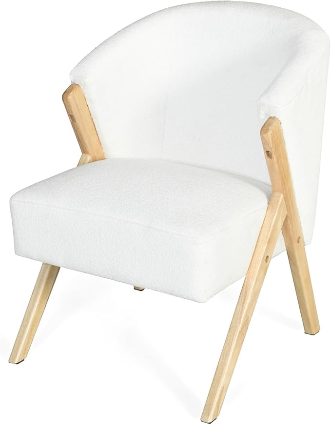 Modern Accent Chair with White Upholstery Minimalist Lounge Chair with Solid Wood Frame Upholstered Arm Chair Reading Leisure Chair for Living Room Bedroom Office White