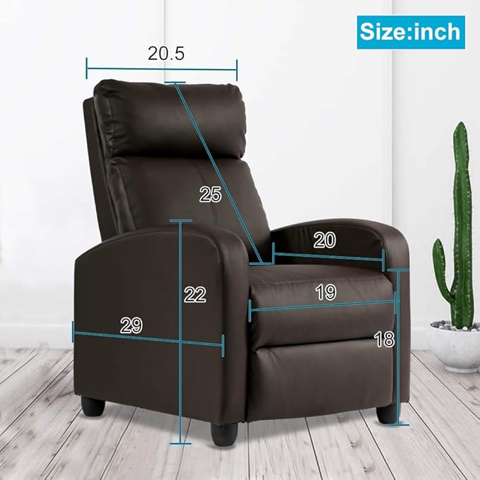 Dkeli Recliner Chair Padded Wide Seat Sofa PU Leather Massage Reclining Chair with Footrest &amp Backrest Wingback Heavy Duty Modern Single Sofa Home Theater Seating Easy Lounge for Living Room Br