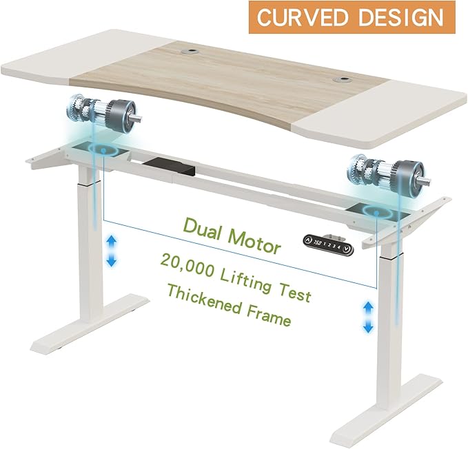 Radlove Dual Motor Height Adjustable Standing Desk 63 x 30 Height Adjustable Computer Desk Sit Stand Desk Home Office Desks with Splice Board 265 lb Load Capacity White Frame + White Top