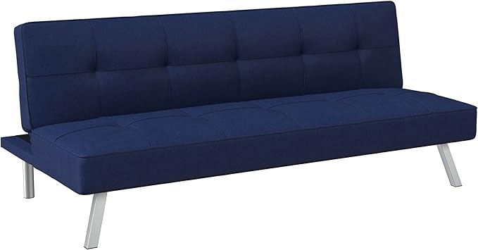Serta® Rane 66.1 Convertible Futon Sofa Short Twin Size Modern Transitional Tufted Back and Seat Cushion Dream Coil® Comfort Fingerguard® Pinch Point Protection Woven Fabric Navy Blue