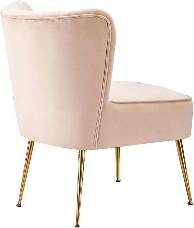 WO Indoor Furniture 22 Wide Tufted Velvet Accent Chair with Gold Metal Leg Rust and Scratch Resistant Premium Quality Seat for Your Den Living Room Bedroom Home (Tan)