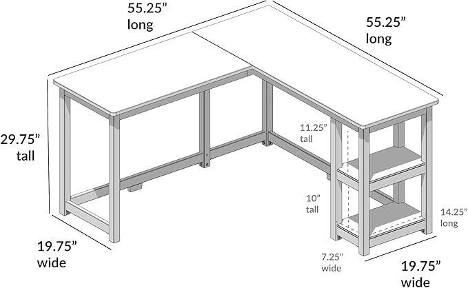 Max &amp Lily L Shaped Desk Corner Desk for Home Office Gaming Computer with Storage Shelves 55 x 55 Inches White
