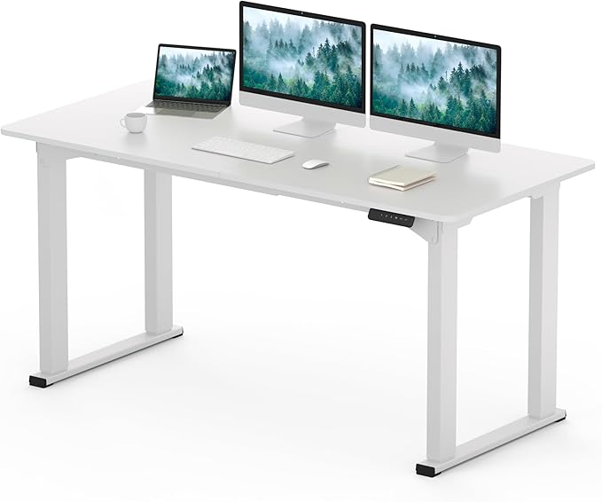 SANODESK 4-Leg Standing Desk Electric Height Adjustable Desk with Memory Presets for Home Office Stand up Desk Computer Workstation 63x28 Inches White